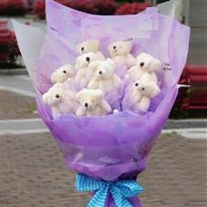 Y�ld�n�m� Hediyeleri 9 adet pelu� oyuncak ay�dan olu�mu� g�rsel ay� buketi 